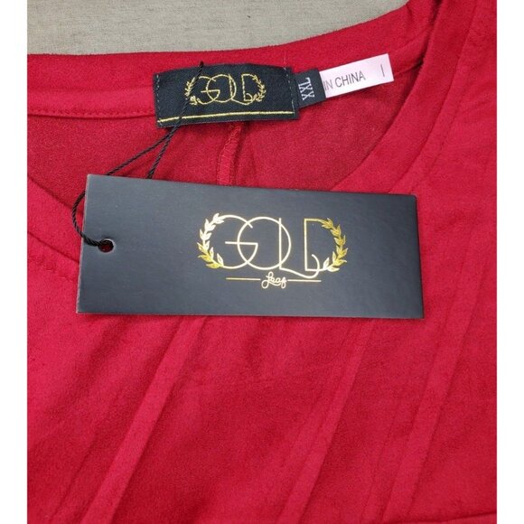 Gold Leaf Wine Red Designer Short Sleeve Suede Feel 2XL Shirt - Picture 9 of 12